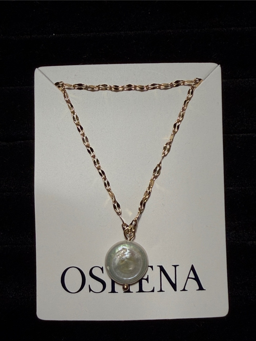 Gold-Tone Twisted Chain Necklace with Mother-of-Pearl Pendant - Unknown Brand